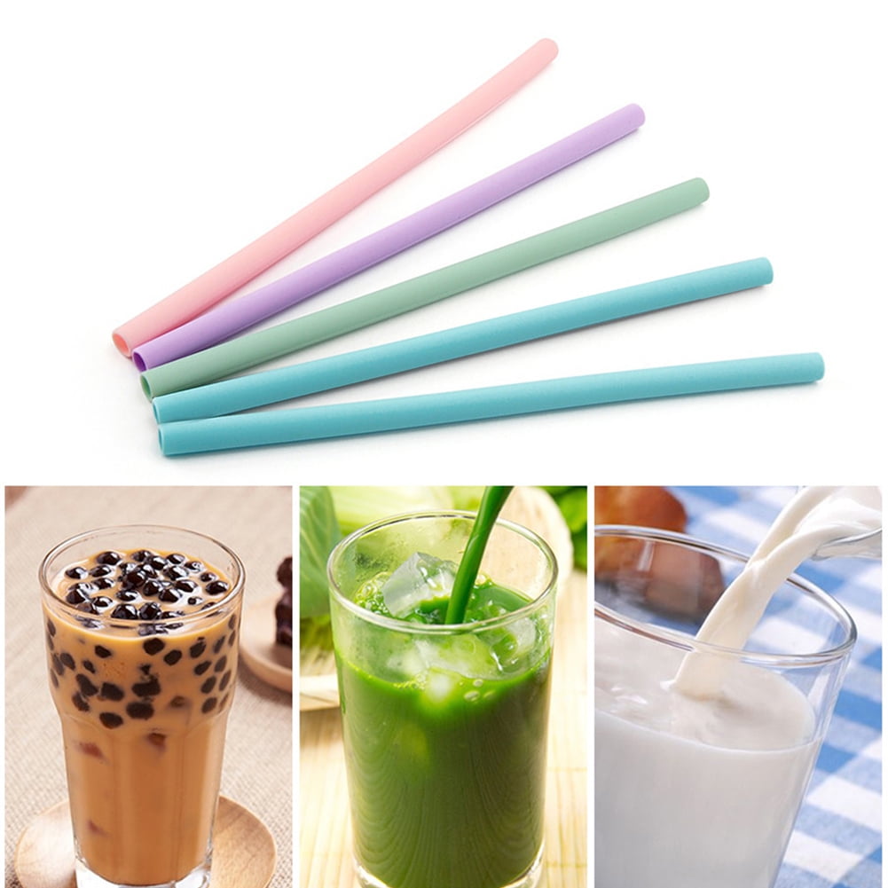 3pcs Reusable Silicone Drinking Straws, Wide Diameter, Foldable, Portable,  Easy To Clean, For Juice, Smoothie, And Water