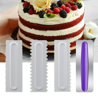 Pastry Tek 6 inch x 3.8 inch Cake Scraper, 1 4-Pattern Cake Smoother - Straight Edges, Hanging Hole, Metal Icing Smoother, for Decorating or
