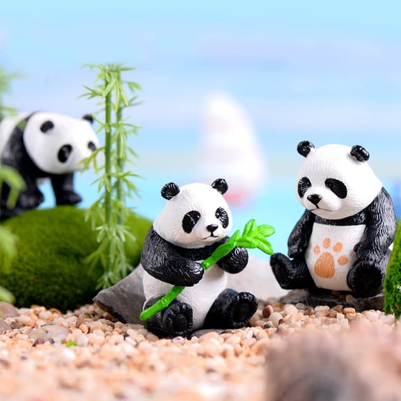 Ludlz 4 Pieces Cute Panda Figures Cute Panda Toys Figurines Playset Mini Panda Miniature Doll Fairy Garden Figurines Mini Cake Toppers Party Favors Decorations DIY Ornament