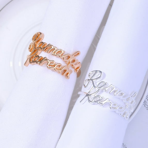 Ludlz 4Pcs Napkin Ring Hard to Fade Non-Slip Anti-oxidant High-Gloss Auspicious Letter Festive Touch Serviette Ring Hotel Accessory