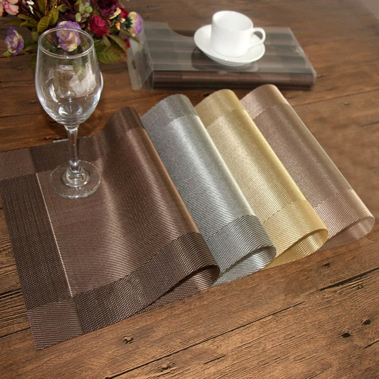 4 Pcs PVC Table Mats, Vinyl Non-Slip Woven Placemats for Dining Table,  Rectangle Vintage Placemat, Heat-Resistant Placemats Stain Resistant  Anti-Skid
