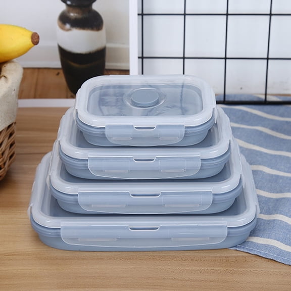 Ludlz 4Pcs Silicone Lunch Box Leak-proof Collapsible Lightweight Food Storage Container for Home Office Outdoor