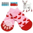 thumbnail image 1 of Ludlz 4Pcs Socks Heart-shape Printing Comfortable Dog Accessories Non-Slip Warm Paw Protector for Pet, 1 of 8