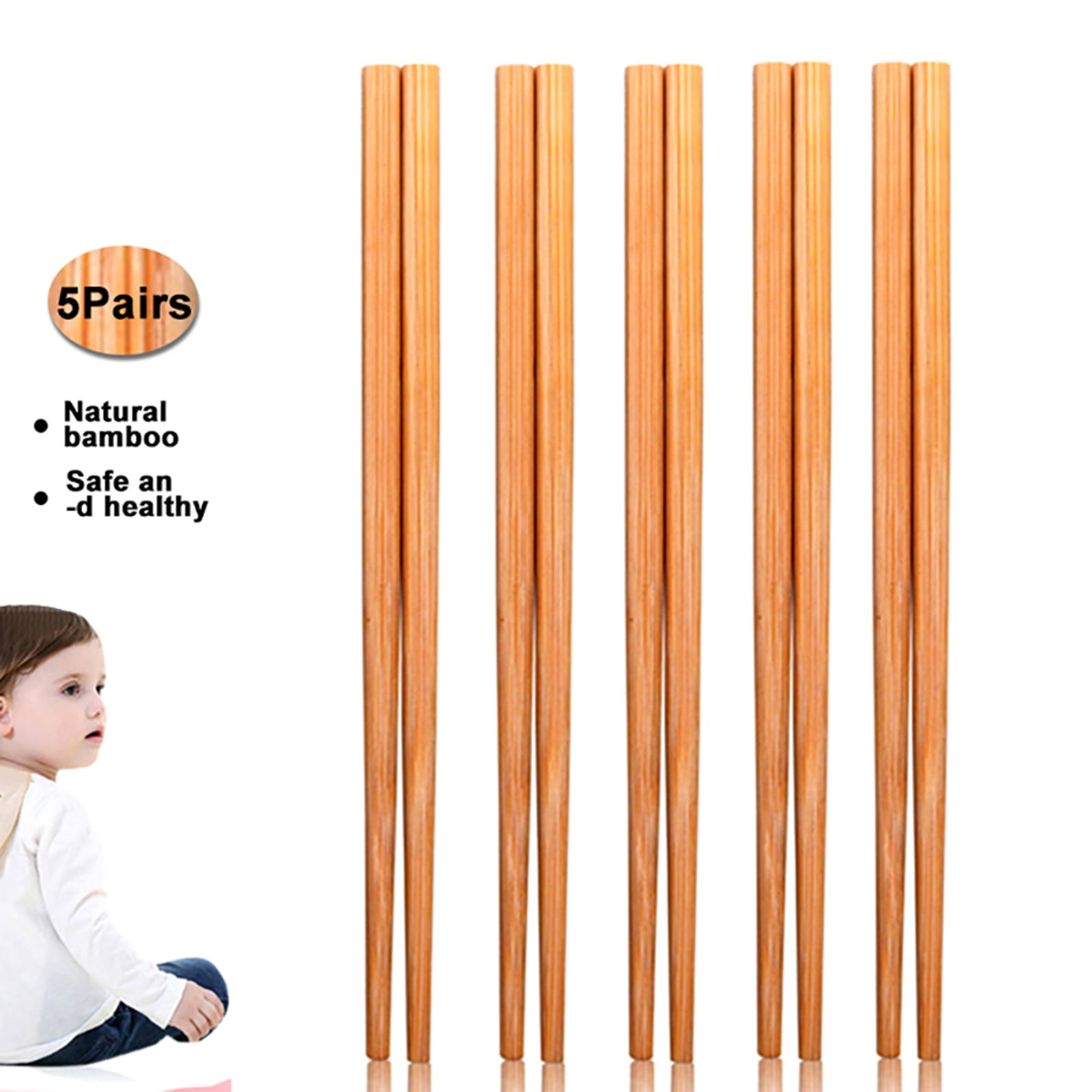 Ludlz 5 Pairs Bamboo Chopsticks, Reusable Chopsticks Set Classic Natural Bamboo Chop Sticks