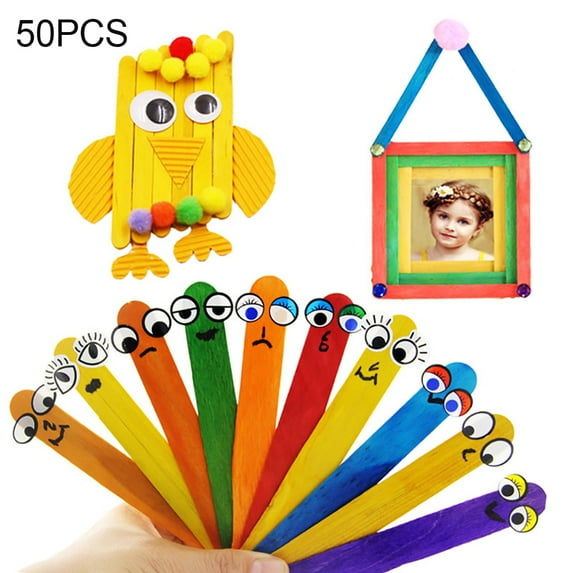 Ludlz 50 Pcs Wooden Craft Sticks Ice Cream Sticks Natural Wood Popsicle Craft Sticks Treat Sticks Ice Pop Sticks Popsicle Ice Cream Lolly Sticks Kids for DIY Crafts Cake Baking Tools