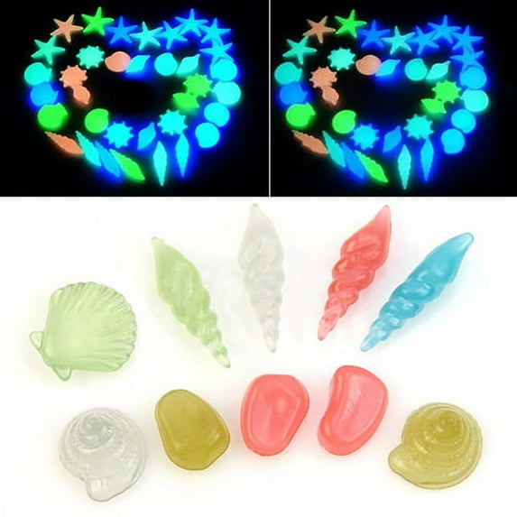 Ludlz 50PCS Colorful Luminous Starfish Conch Shell Shaped Glowing Stones Decorative for Garden Aquarium Fish Tank Pool Landscape