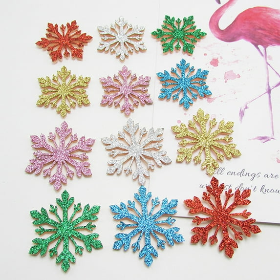 Ludlz 50Pcs Snowflake Shape Christmas Tree Decorations Glittering Felt Cloth Winter Wonderland Festival Ornaments Party Supplies