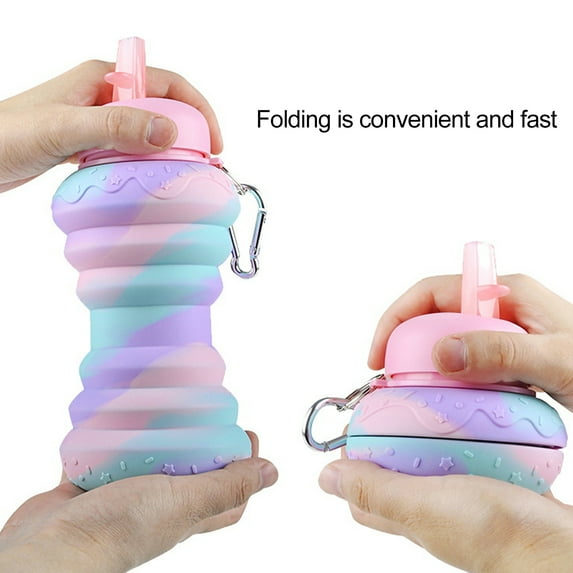 Ludlz 550ml/600ml Water Cup Foldable Heat-resistant with Hanging Hook Bright Color Leak-proof Compression Style Water Jug School Trip