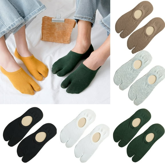 Ludlz 5Pairs Unisex 2 Toe Flip Flop Tabi Socks Geta Ankle Socks Non-slip Elastic Low Cut Socks for Men Women