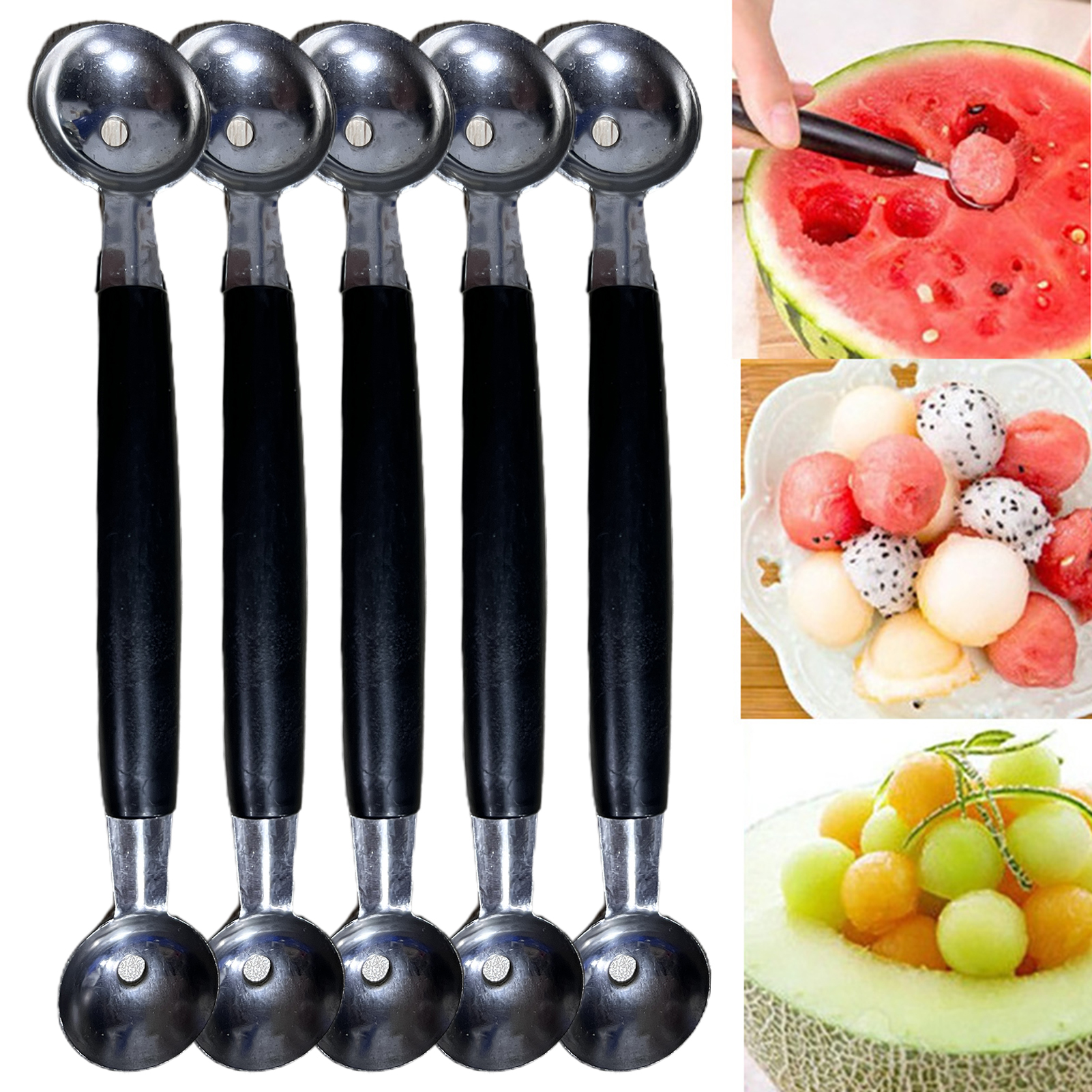 5pcs Double Ended Headed Fruit Ice Cream Ball Spoon,stainless