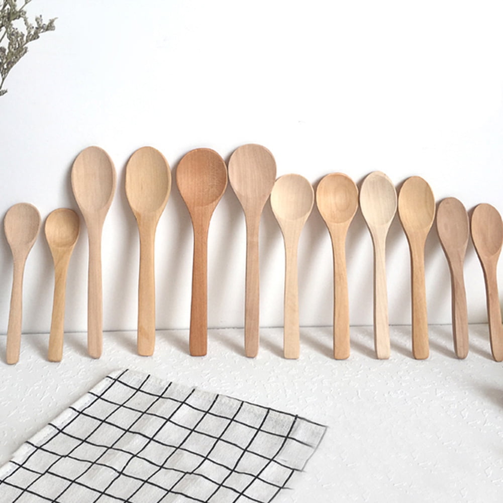 Ludlz 5Pcs Wooden Handmade Long Handle Eating Cooking Soup Spoons
