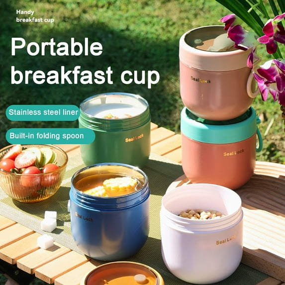 Ludlz 600ML/800ML Oats Container with Lids Spork Microwave Safe Stainless Steel Overnight Oats Jar Cereal Milk Vegetable Fruit Salad Storage Container Picnic Supplies