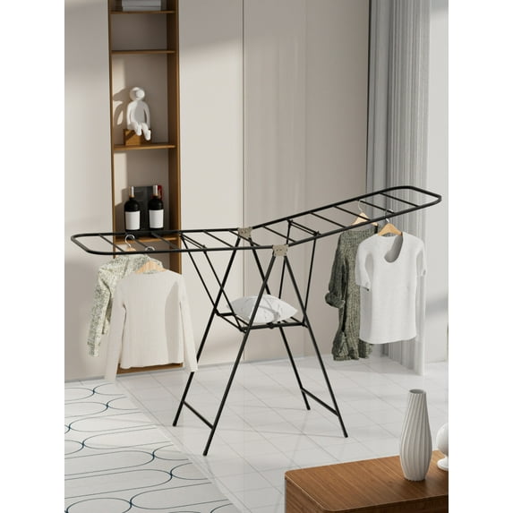Ludlz 71" Heavy-Duty Clothes Drying Rack - 3-Tier Foldable Gullwing Design with Wheels