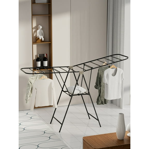 Ludlz 71" Heavy-Duty Clothes Drying Rack - 3-Tier Foldable Gullwing Design with Wheels