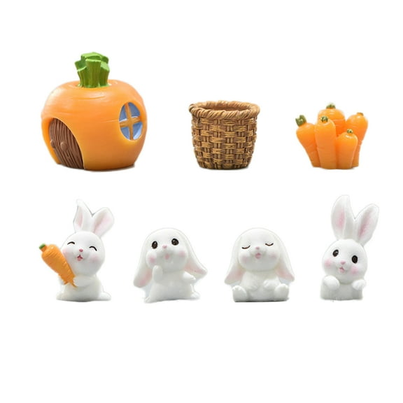 Ludlz 7Pcs Adorable Mini Bunny Figurines Easter Rabbit Cake Cupcake Toppers Party Decoration Rabbit Miniature for Kids Craft Playset Fun Office Home Decor
