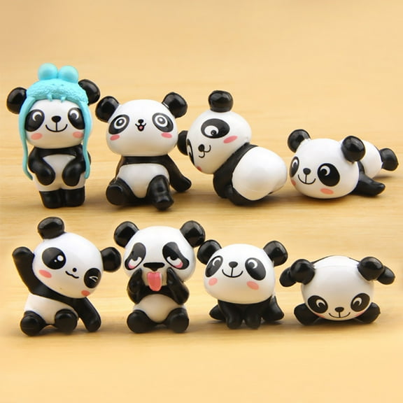 Ludlz 8 Pieces Cute Panda Figures Cute Panda Toys Figurines Playset Mini Panda Miniature Doll Fairy Garden Figurines Mini Cake Toppers Party Favors Decorations