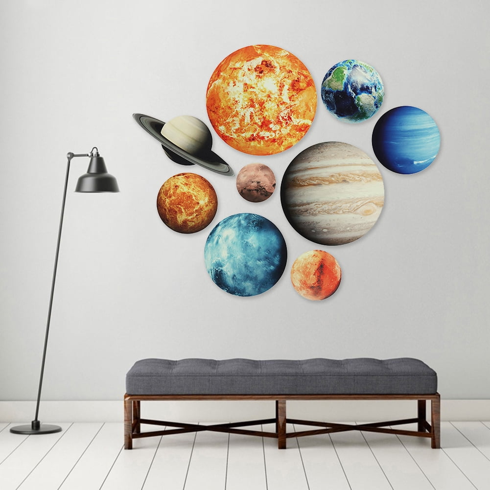 Ludlz 9pcs Removable Glow in The Dark Wall Stickers Sun Earth