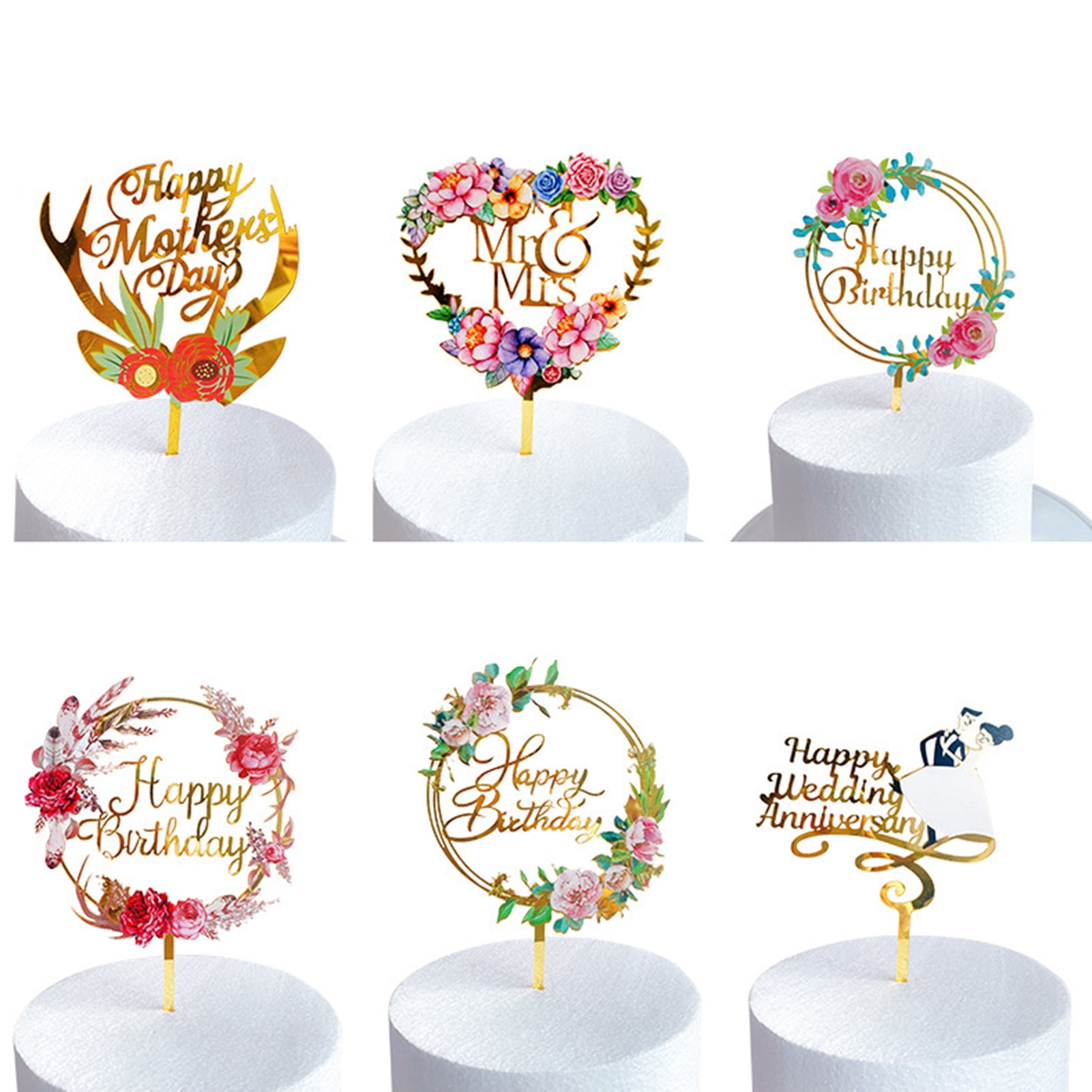 12pcs Happy Mothers Day Cake Topper Acrylic Cake Topper Sticks Gold and  Rose Gold Flower Shape Cupcake Toppers Cake Decorations for Mother's Day  Party