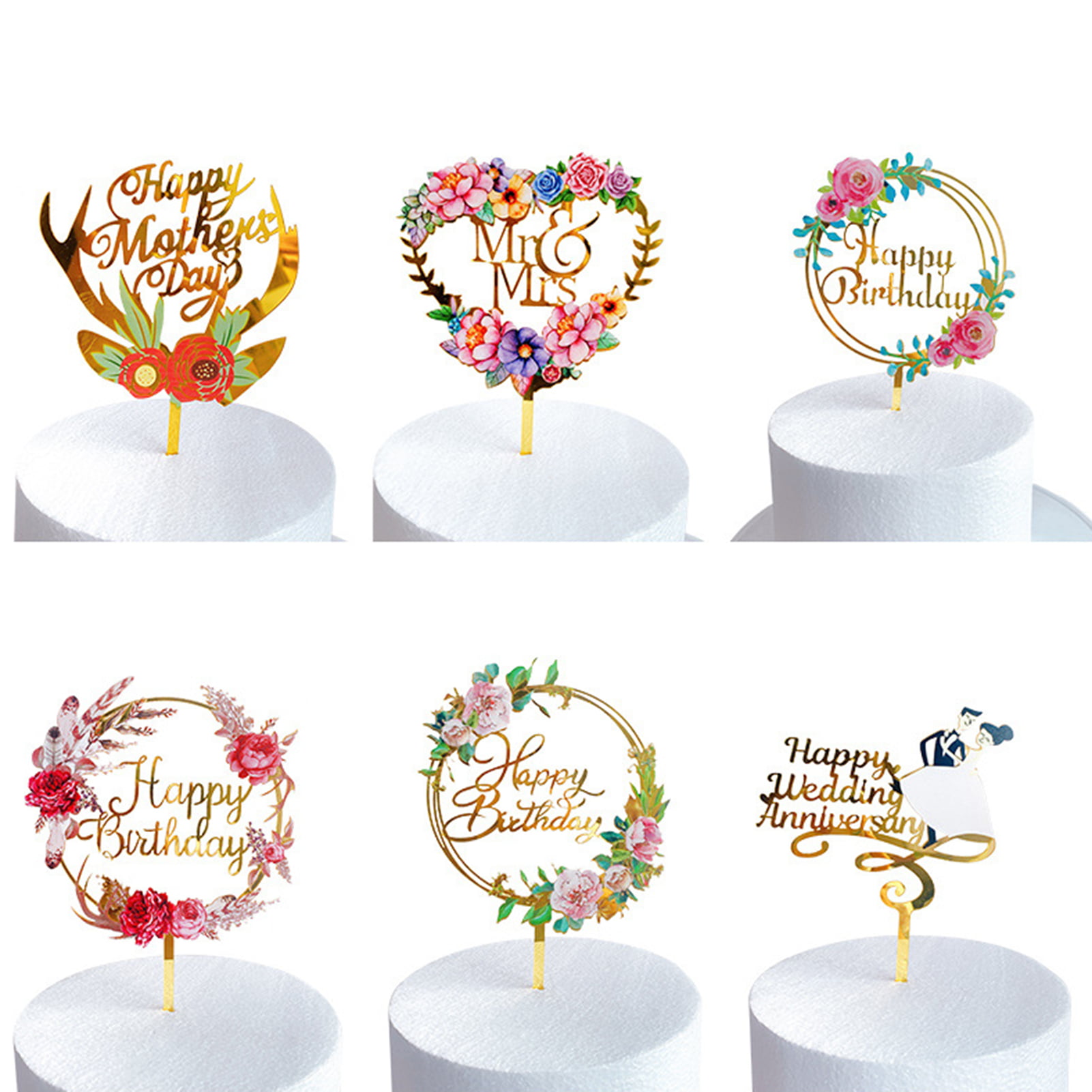 Ludlz Acrylic Glitter Gold Cake Topper Flower Acrylic Cake Toppers ...