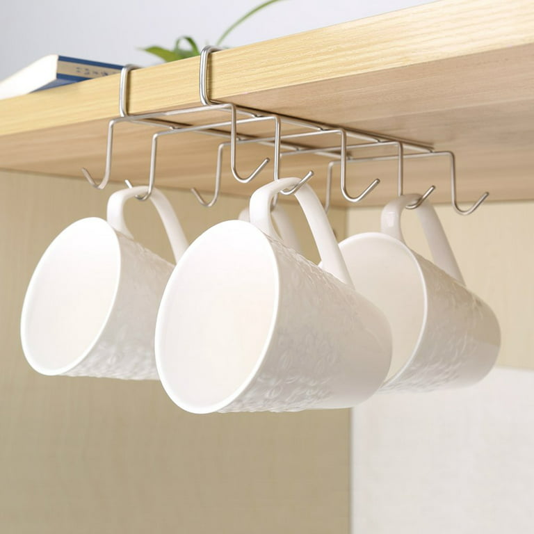 LiaMeE Sliding Mug Holder Under Cabinet, Pull-Out Hanging Cup Organizer  with 12 Hooks for Coffee Bar Shelf, Metal Utensils Drying Hangers for  Kitchen