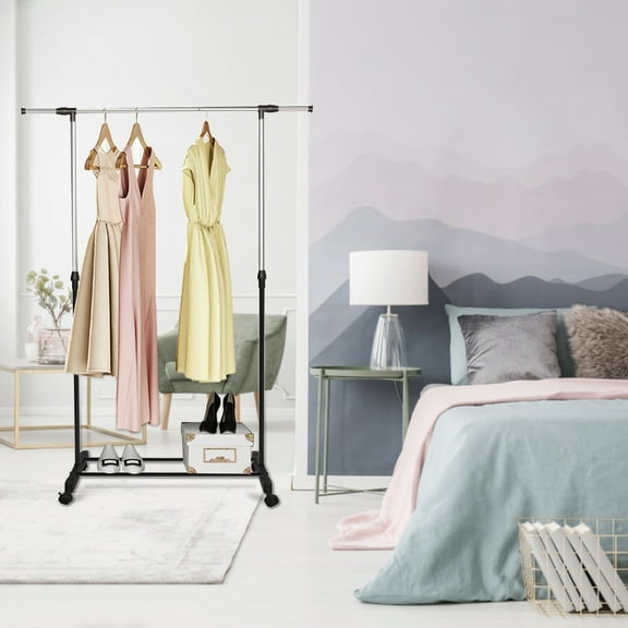 Ludlz Adjustable Rolling Garment Rack - Heavy-Duty Clothes Drying Rack with Wheels for Coats & Sweaters