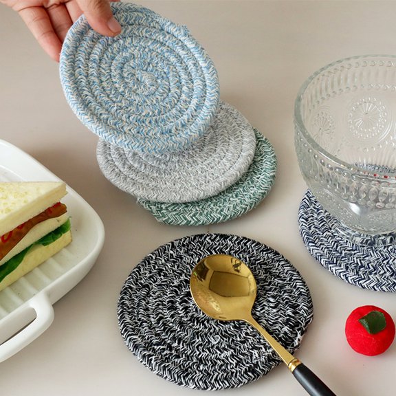 Ludlz Anti-deformed Woven Tea Coaster Non-slip Cotton Line Table Coffee Woven Cup Pad Kitchen Tools