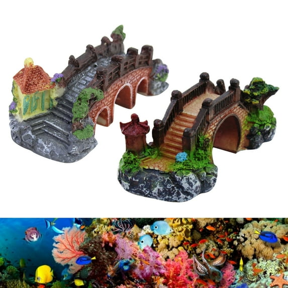 Ludlz Arch Bridge Pavilion Tree Aquarium Garden Decor Fish Tank Landscape Ornament