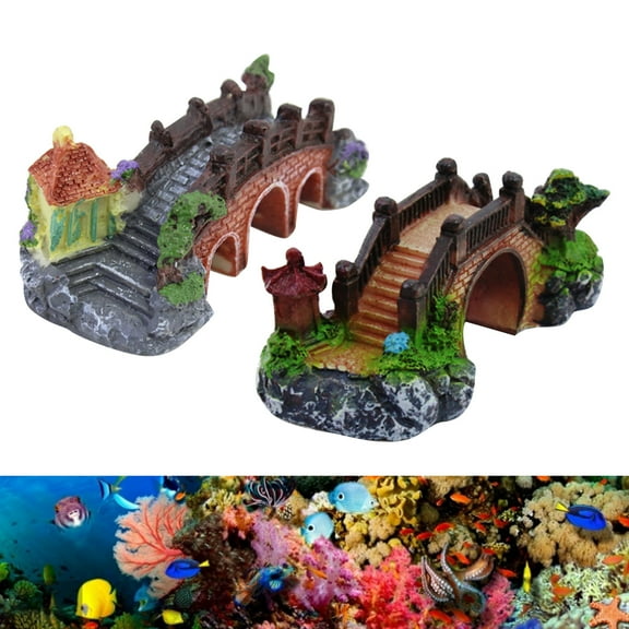Ludlz Arch Bridge Pavilion Tree Aquarium Garden Decor Fish Tank Landscape Ornament