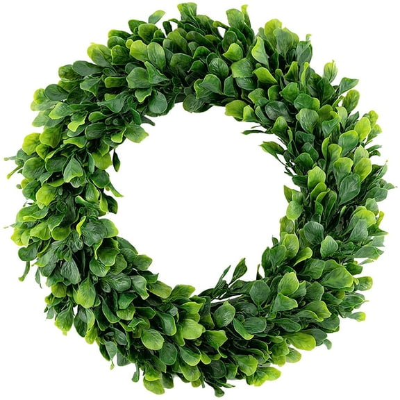 Ludlz Artificial Boxwood Wreath Front Door Wreath Spring Summer Greenery Wreath for Living Room Wall Window Farmhouse Front Door Decoration