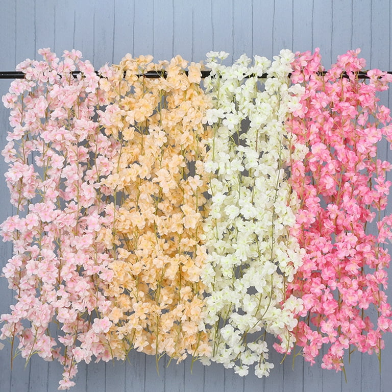 Ludlz Artificial Cherry Blossom Flower Vines Hanging Silk Flowers Garland  for Wedding Party Home Decor Fresh-keeping 135 Flower Head Faux Silk Flower