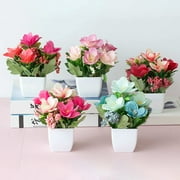 Ludlz Artificial Flower, Decorative European Style Tea Rose Artificial Flowers, Faux Flowers in Vase for Indoor Office Tabletop Decor Wedding Centerpiece Decoration Garden Table Room Decor