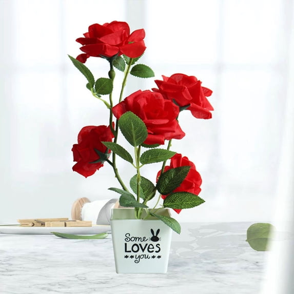 Ludlz Artificial Flowers in Vase Decor Silk Rose Flower Arrangements Fake Faux Flowers Bouquets In Ceramics Vase Table Centerpieces Holiday Dinning coffee Room Table Kitchen Decoration
