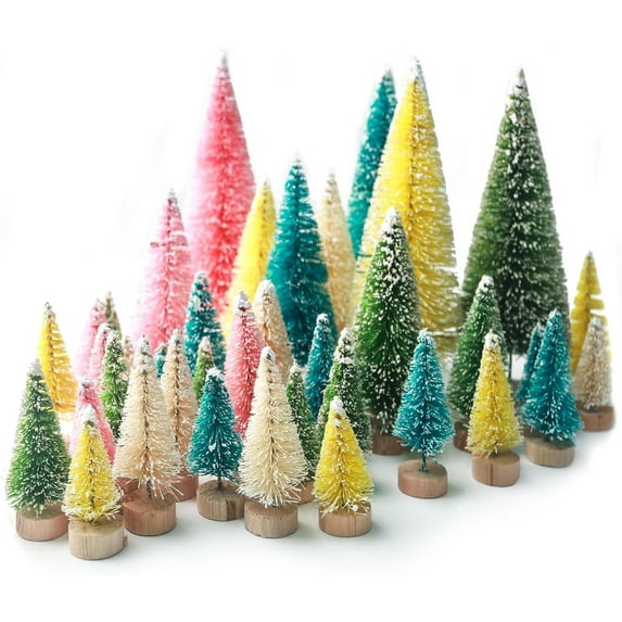 Ludlz Artificial Mini Christmas Trees, Christmas Trees with Wood Base, Small Sisal Tree for Tabletop Christmas Decor Holiday Winter Christmas Table Decorations 40pc