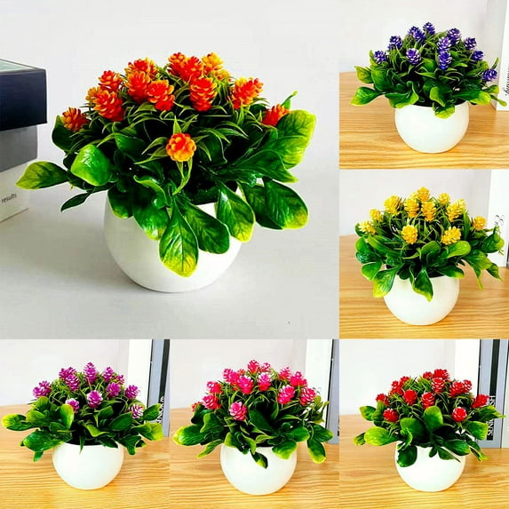 Ludlz Artificial Succulents Mini Realistic Fake Plants with Plastic Pots for Home and Office Decoration 1 Set Artificial Bonsai Non-fading Practical Plastic Simulation Pine Cone Plants