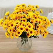Ludlz Artificial Sunflower Bouquet, 10 Bouquet 15 Heads 7 Branches Artificial Faux Silk Sunflower Home Party Decor - Fake Flowers for Wedding Decoration