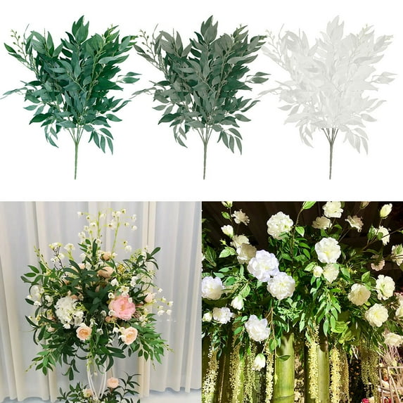 Ludlz Artificial Willow Foliage Leaves Stem Real Touch Leaf Faux Flowers Branches Wedding Bouquet Centerpiece Home Decor Home Garden Stage Wedding Party DIY Decor