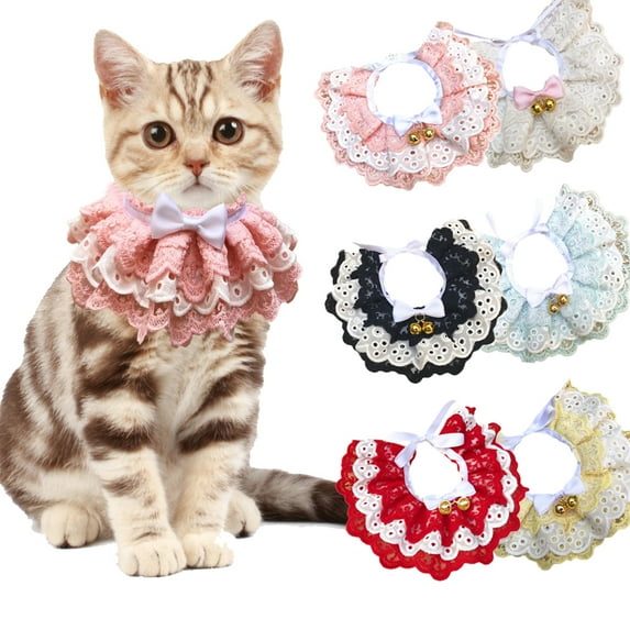 Ludlz Bandana for Cats, Princess Cat Collar with Bell Bib, Cute Lace Dog Cat Bandanas Scarf Accessories Bowknot Cat Costumes Small Dogs Outfit for Party