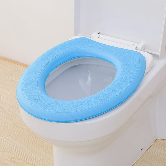 Ludlz Bathroom Soft Thicker Warmer Stretchable Washable Cloth Toilet Seat Cover Pads, Winter Home Waterproof Soft Thickened Warm O Shape Toilet Seat Cover Cushion