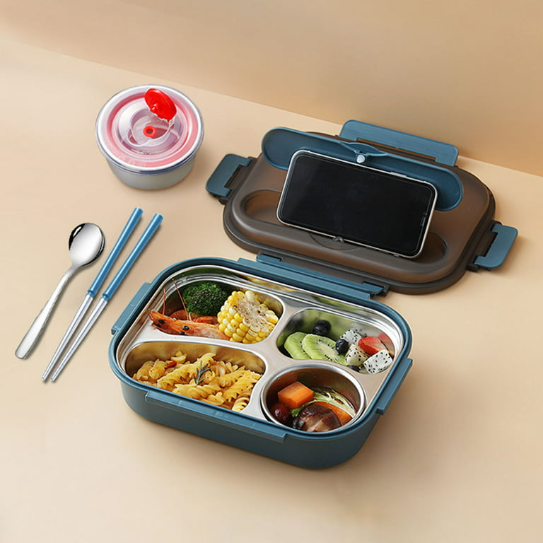 1set 304 Stainless Steel 4 Compartments Insulated Lunch Box With Handle,  Including 1 Stainless Steel Spoon, Chopsticks And Insulated Bowl, Microwave  Safe, Anti-scald, Leak-proof Bento Box, Suitable For Kids, Safe, Healthy,  And