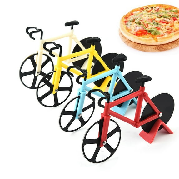 Ludlz Bicycle Shaped Pizza Cutter Non-sticky Sharp Double Wheel Stainless Steel Blade Multi-functional Dough Pancake Food Roller Slicer Kitchen Supplies