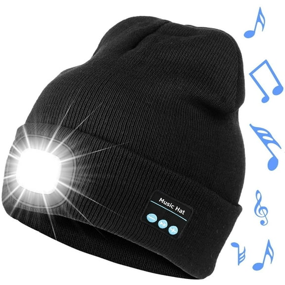 Ludlz Bluetooth Beanie Hat with Light, Musical Knitted Cap with Headphone and Built-in Stereo Speakers & Mic, LED Hat for Running Hiking, Unisex Christmas Gift
