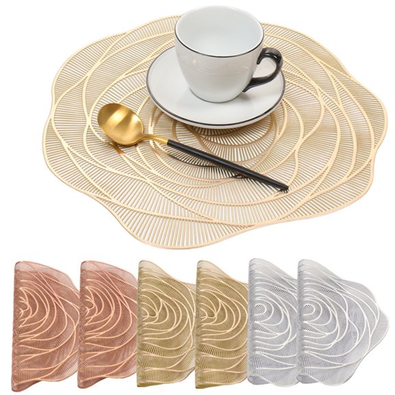 Ludlz Bronzing Rose Placemat Anti-scald Heat-Resistant Non-slip Waterproof Heat Insulation PVC Dishwasher Safe Dining Table Decoration Mat Kitchen Supplies