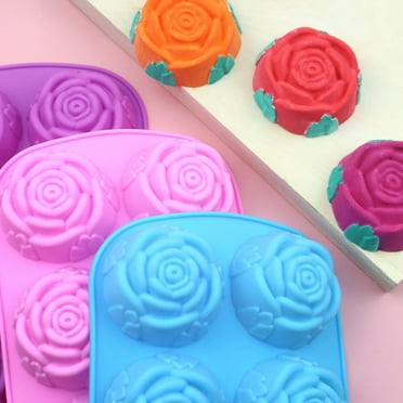 Ludlz Cake Mold Flexible Non-stick Rose Flower Shape Silicone Mold 6 Grids Chocolates Jelly Mold for Home Kitchen