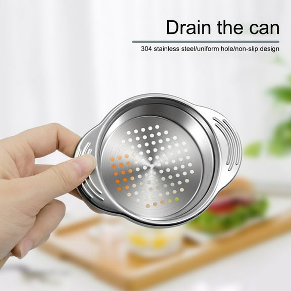 Ludlz Can Strainer Anti-skid Design Anti-rust Uniform Perforation Easy to Clean with Ear Drain Fine Aperture Stainless Steel Can Filter Home Supply
