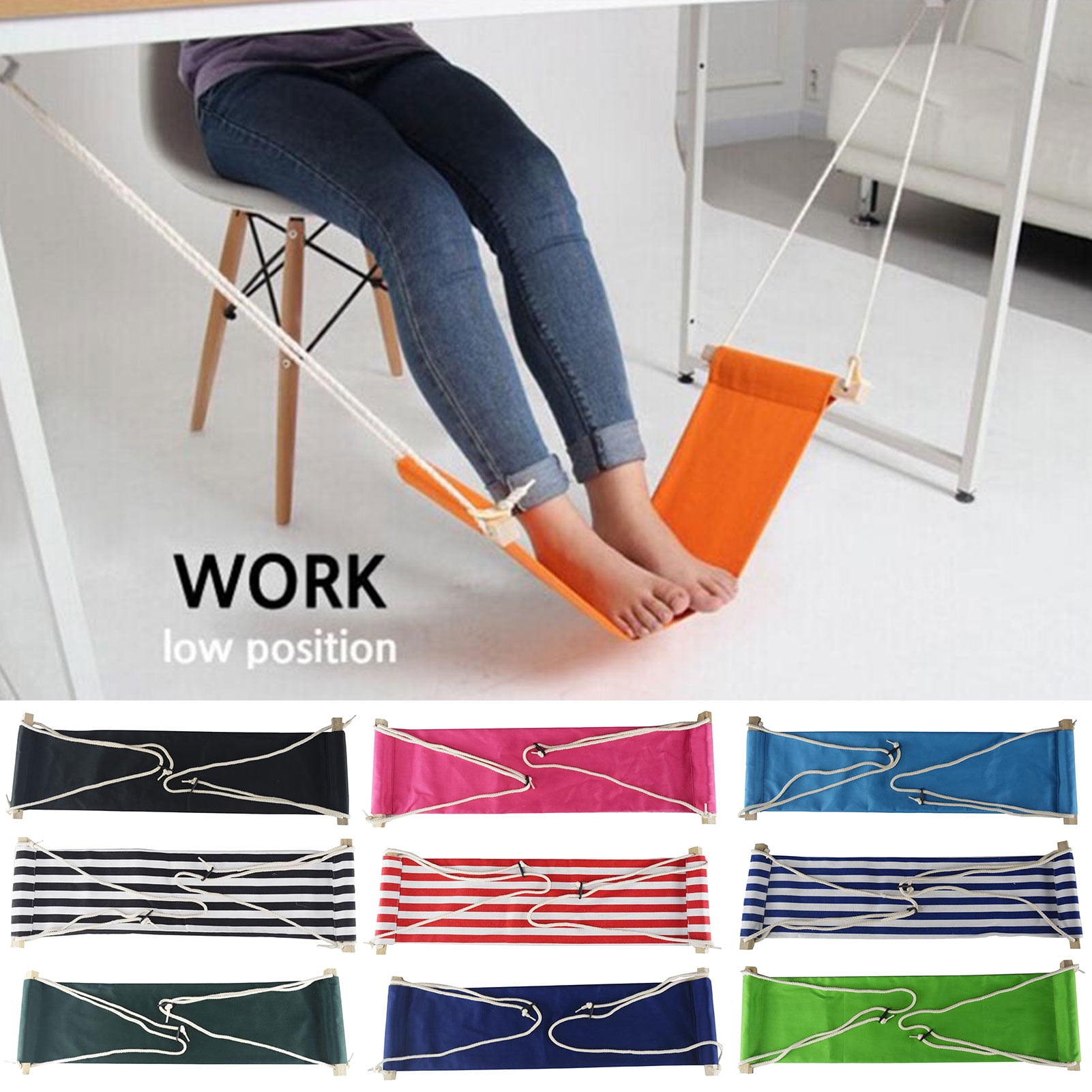 Ludlz Canvas Foot Rest Hammock, Adjustable Mini Foot Rest Stand Under Desk Home Office Suitable