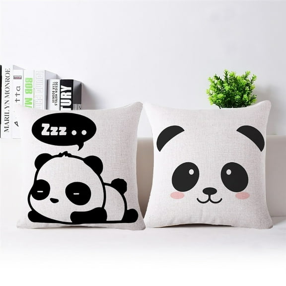 Ludlz Cartoon Panda Print Linen Square Pillow Case Cushion Throw Cover Home Sofa Decor