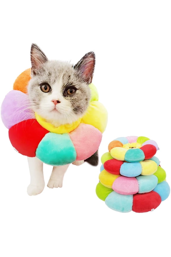 Ludlz Cat Recovery Collar Soft Cat Cone Collar Cute Sunflwer for Wound Healing, Protective E- Collar After Surgery, Elizabethan Collars for Kitten and Small Dogs
