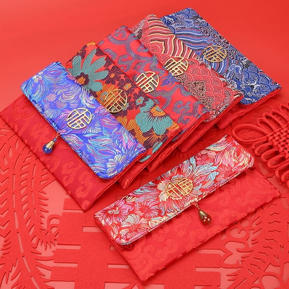 Ludlz Chinese Style Lucky Money Bag Cloth Floral Red Envelope Pocket New Year Packet