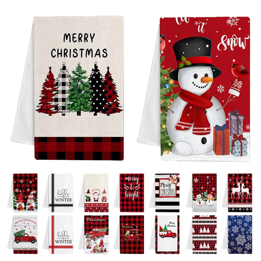 Ludlz Christmas Kitchen Towels, Black and Red Buffalo Plaid Christmas