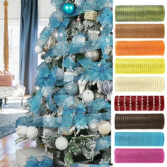 Ludlz Christmas Ribbon Wired Gold Christmas Tree Ribbon Glitter Christmas Wired Ribbons for Tree, Crafts,Gift Wrapping, Wreaths, Garland, Home Decor -10 Yards